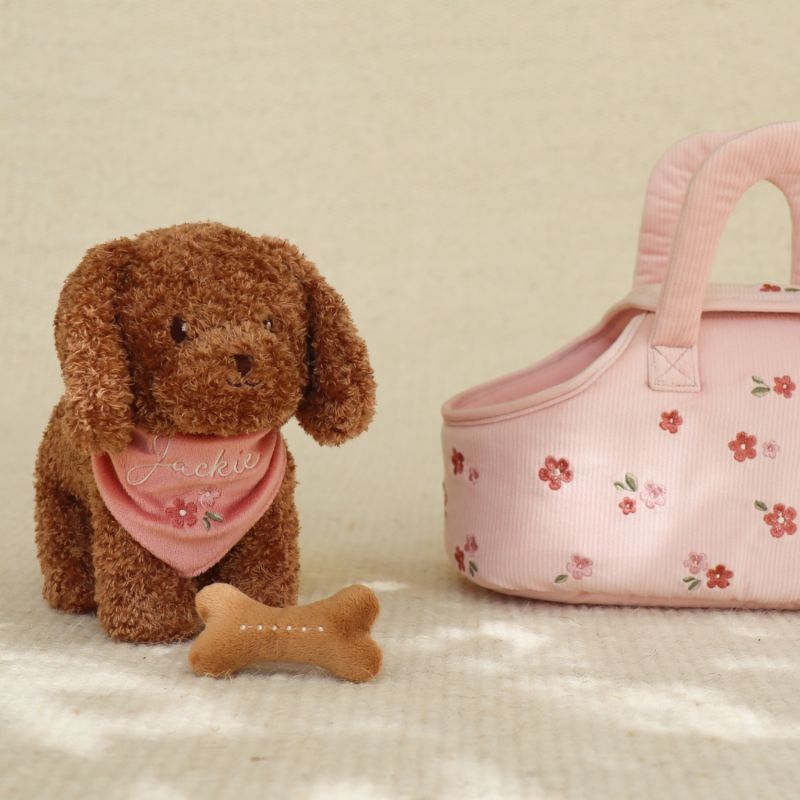 Peluche chien avec sac de transport Jackie